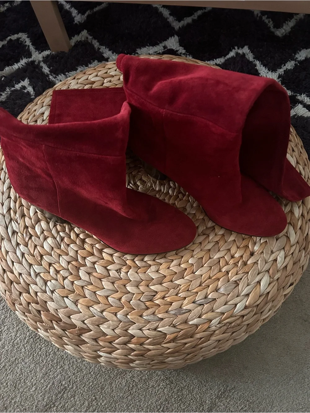 Karl Lagerfeld Red Suede Over-the-Knee Block Heel Boots